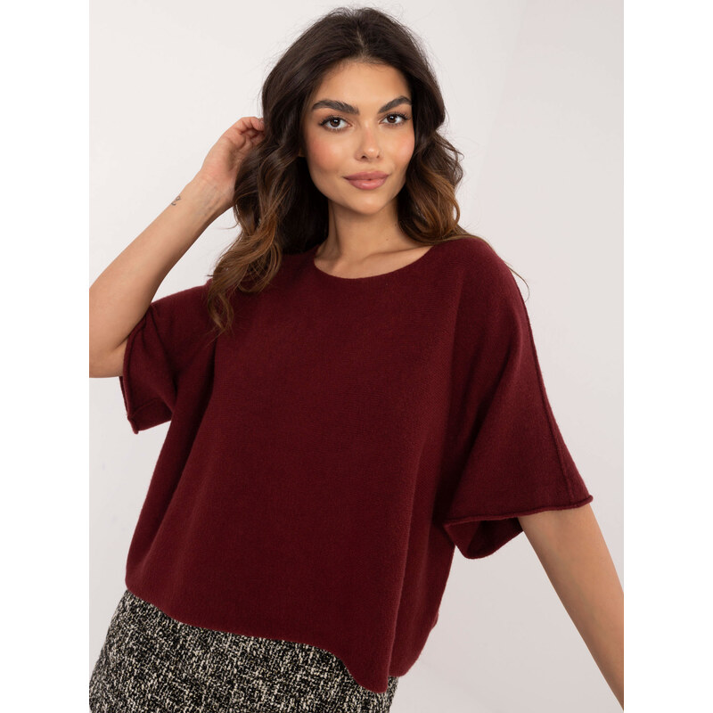 BASIC FEEL GOOD Bordový dámsky oversize sveter s krátkym rukávom IT-SW 67182005