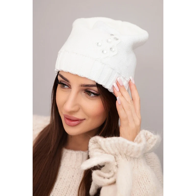 Kesi Dámska zimná čiapka s kvetom a kamienkami 67171776