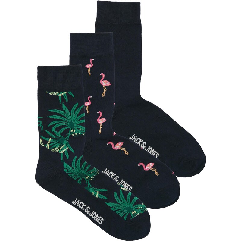 JACK & JONES Ponožky JACFLAMINGO tmavomodrá / tmavozelená / ružová / 67178412