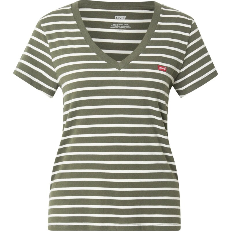 LEVIS Tričko The Perfect V-Neck olivová / biela 67178919