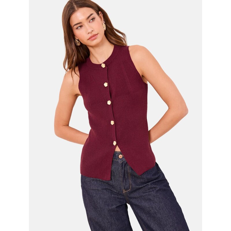 Lipsy Pletená vesta merlotová 67179401