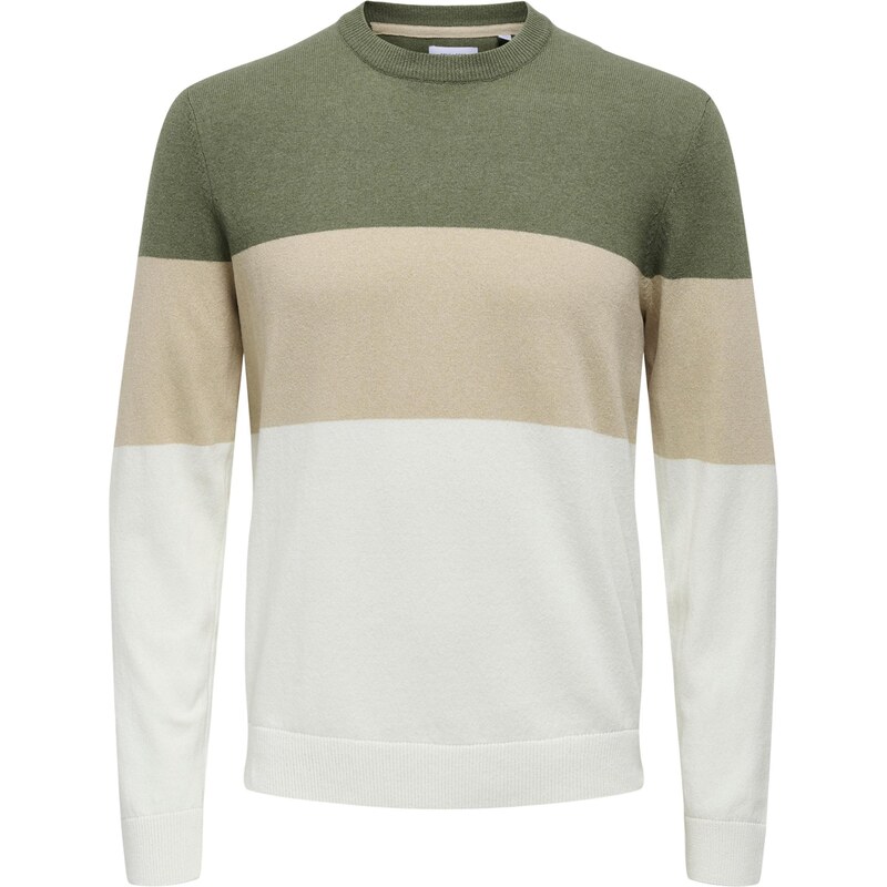 Only & Sons Sveter ONSRex béžová / olivová / biela 67183429
