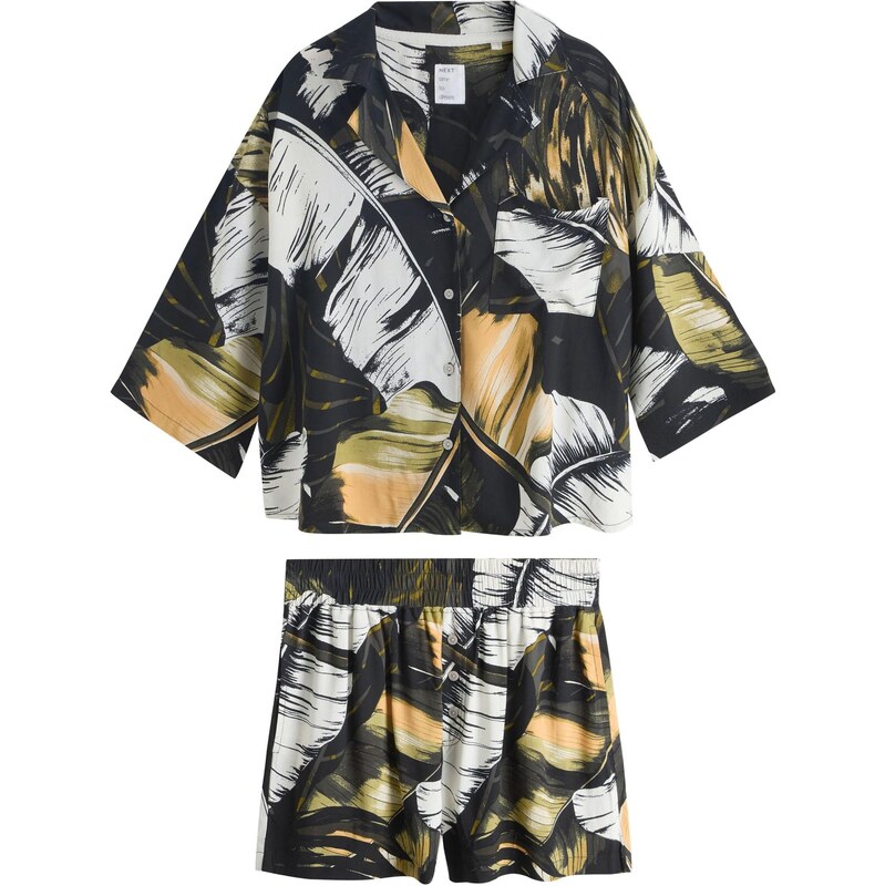 Next Pyžamo olivová / pastelovo oranžová / čierna / šedobiela 67183636