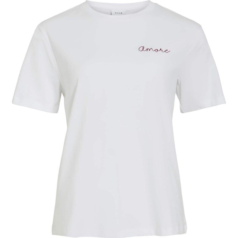 VILA Tričko VINORA tmavočervená / biela 67183707