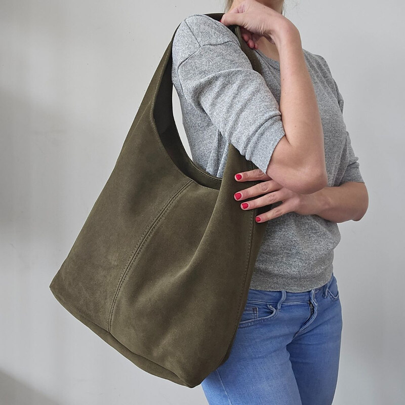 Vera Pelle Semišová olivová kožená kabelka Nataly 66571999