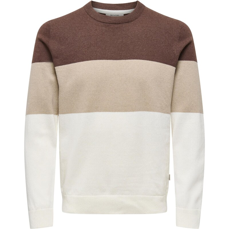 Only & Sons Sveter ONSREX tmavohnedá / biela ako vlna / prírodná biela 67186285