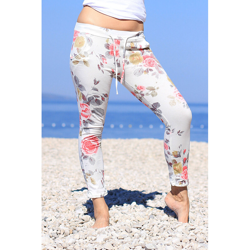 Glara Dámske kvetinové bavlnené nohavice 67190583