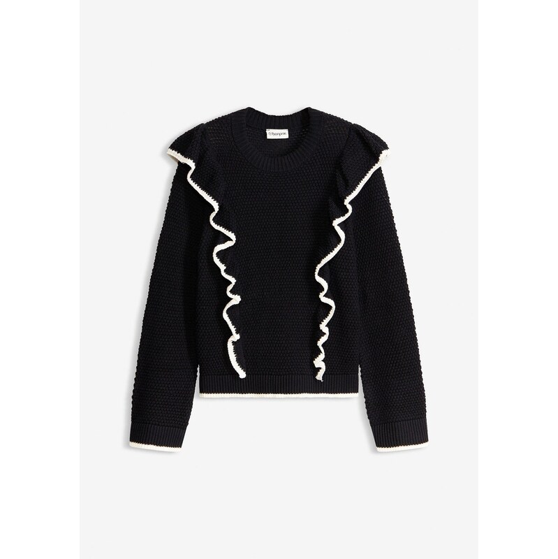 bonprix Jemne pletený pulóver z bavlneného mixu, farba čierna 67191009