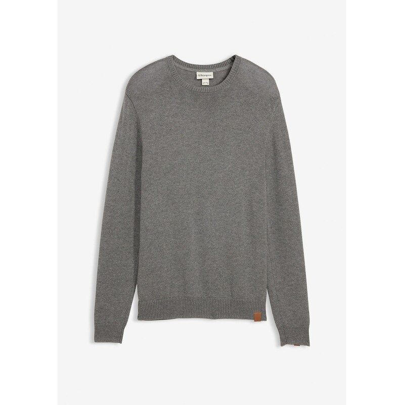 bonprix Pulóver s okrúhlym výstrihom, s bavlnou, farba šedá 67191010