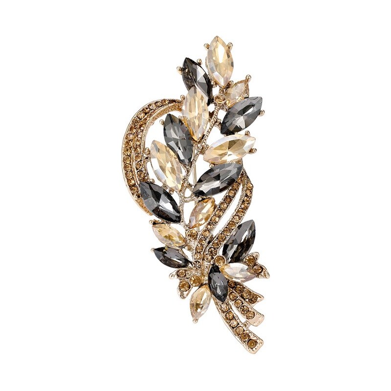 Troli Krásna brošňa s čiernymi a žltými kryštálmi Vetvička Gold 67192923