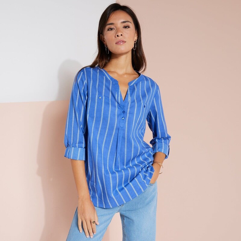 Prúžkovaná tunika s tuniským výstrihom modrá/biela 040 Blancheporte 49063175