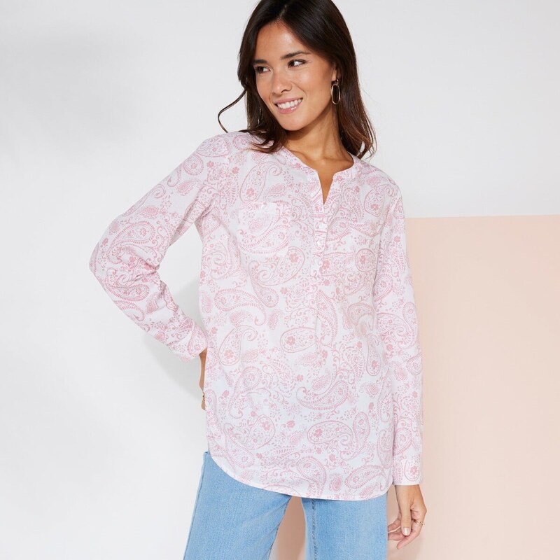 Tunika s ohrnutými rukávmi a potlačou biela/ružová 054 Blancheporte 49063149