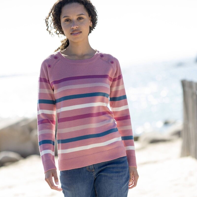 Pruhovaný pulóver s ozdobnými gombíkmi ružové drevo/viacfarebná 036 56966762