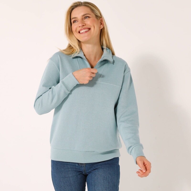 Mikina z česaného moltonu so stojačikom na zips modrosivá 048 63924771