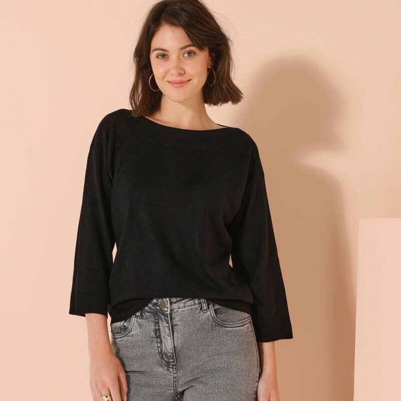 Pulóver s lodičkovým výstrihom a 7/8 rukávmi čierna 036 Blancheporte 61843561