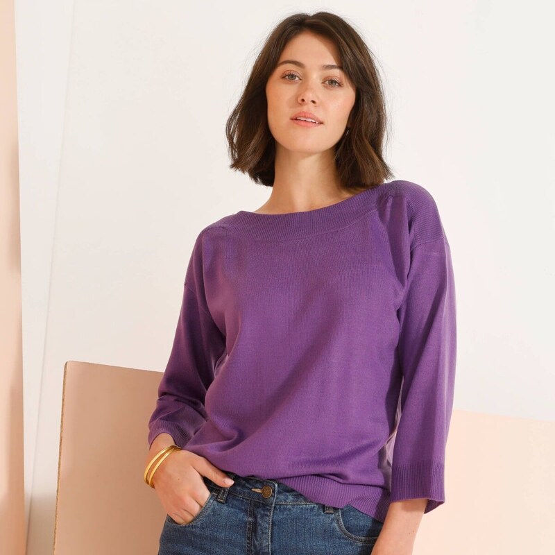 Pulóver s lodičkovým výstrihom a 7/8 rukávmi lila 036 Blancheporte 61843548