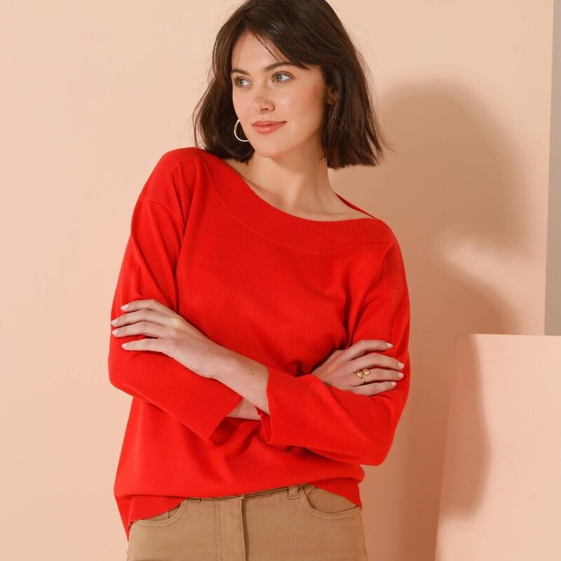 Pulóver s lodičkovým výstrihom a 7/8 rukávmi červená 036 Blancheporte 61843564