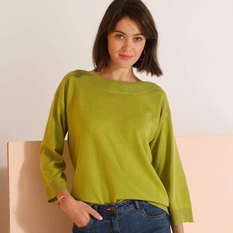 Pulóver s lodičkovým výstrihom a 7/8 rukávmi machová 036 Blancheporte 61843563