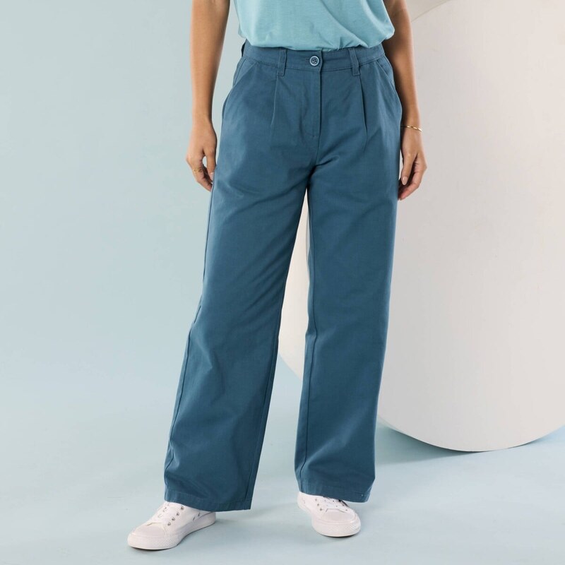 Keprové široké nohavice pre nižšiu postavu tyrkysová 048 Blancheporte 62283738