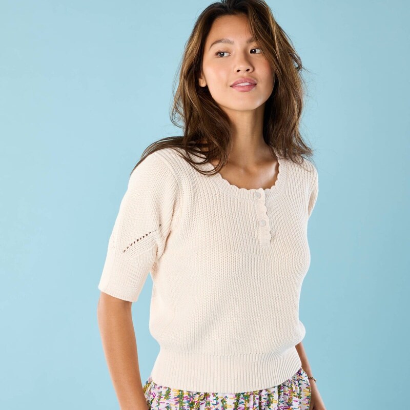 Úpletová blúzka s rukávmi po lakte, pre nižšiu postavu ražná 036 61843644