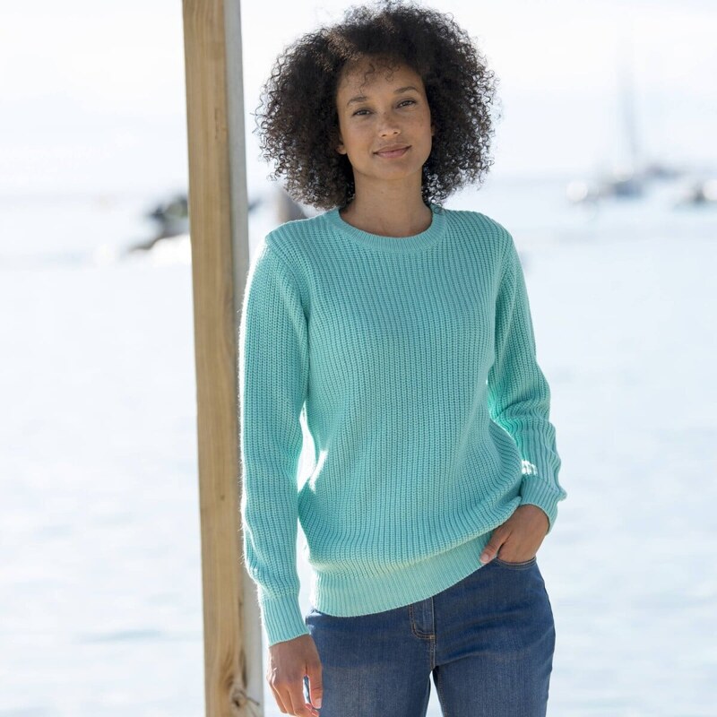 Pulóver s okrúhlym výstrihom a hladkým vzorom tyrkysová 054 61843657