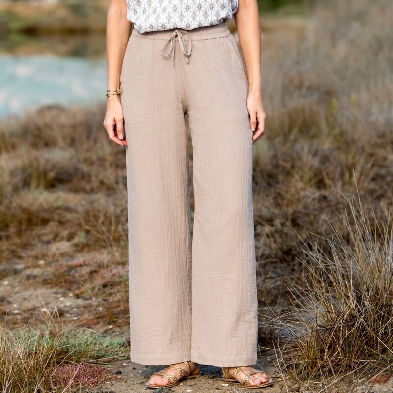 Mušelínové široké nohavice s vysokým pásom hnedosivá 036 Blancheporte 61843735