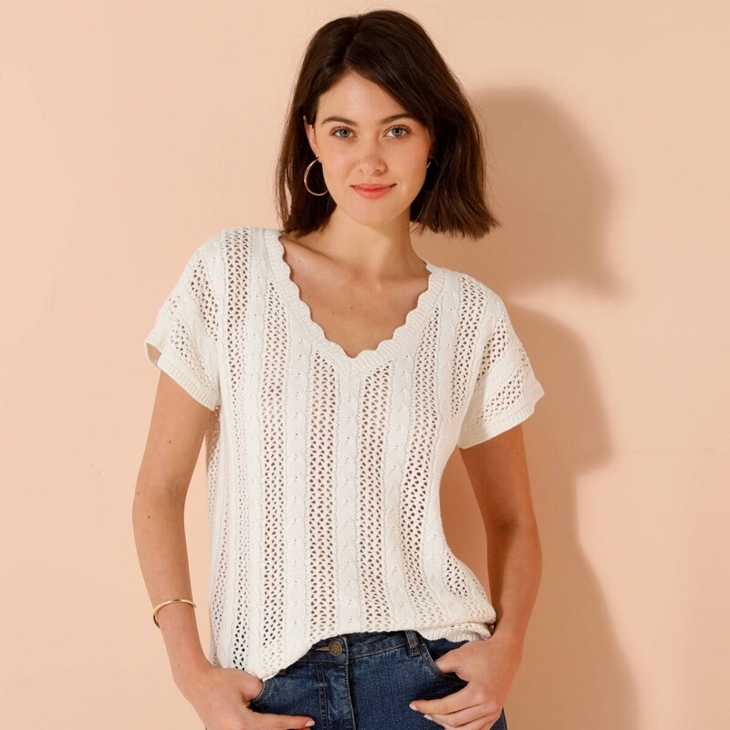 Blúzka z ažúrového úpletu s výstrihom do V ražná 044 Blancheporte 62039344