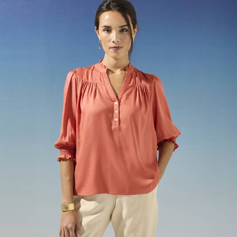 Jednofarebná blúzka s rukávmi po lakte koralová 038 Blancheporte 61843782