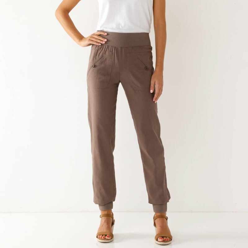 Dlhé nohavice zakončené pružnými lemami ľadová gaštanová 036 61843799