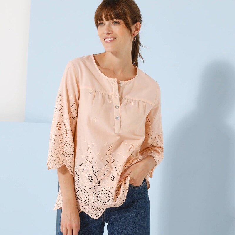 Madeirová blúzka s 3/4 rukávmi ružová pudrová 036 Blancheporte 61843801