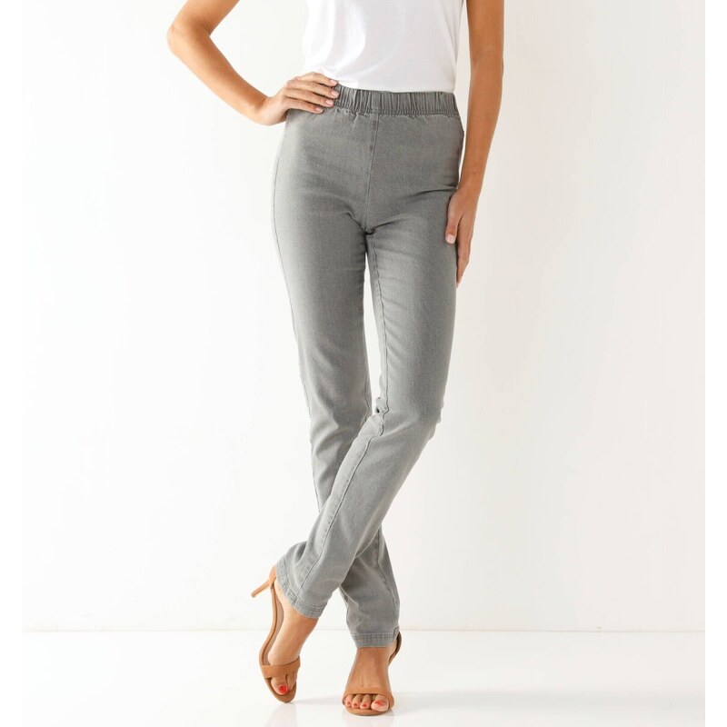 Zoštíhľovacie džegíny s pružným pásom a efektom plochého brucha sivá 61854082