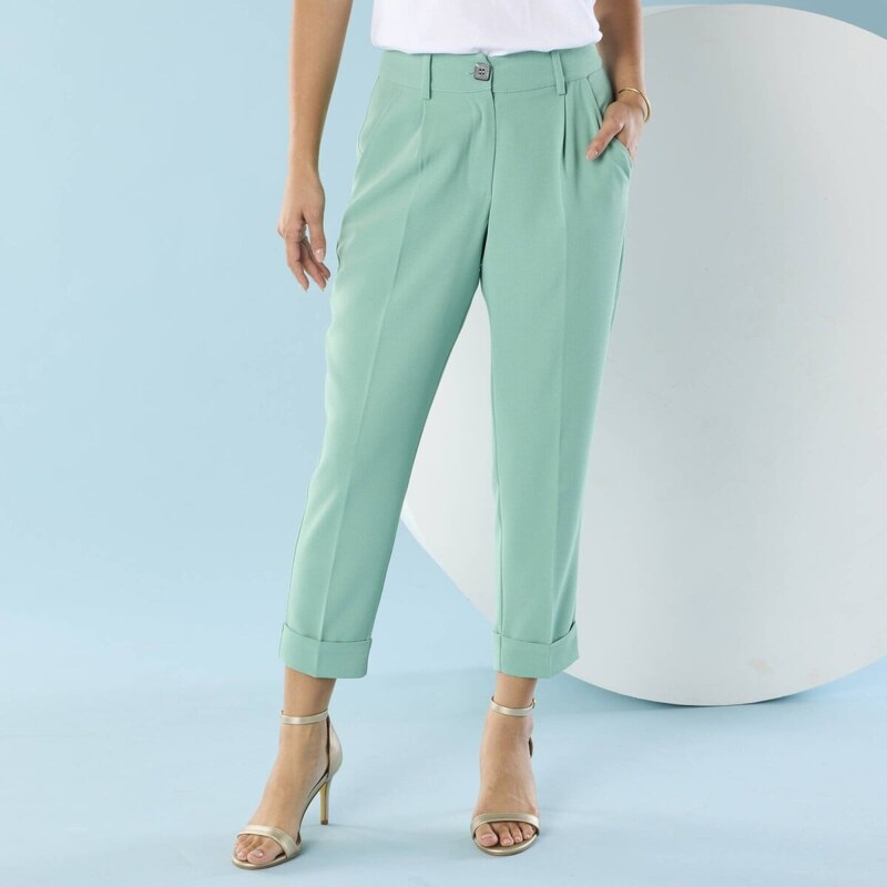 Splývavé 7/8 nohavice pre menšiu postavu zelená 036 Blancheporte 61843872