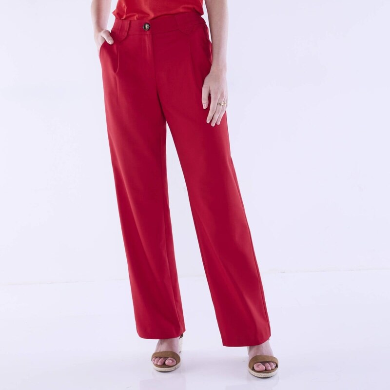 Jednofarebné splývavé široké nohavice červená 040 Blancheporte 61843942