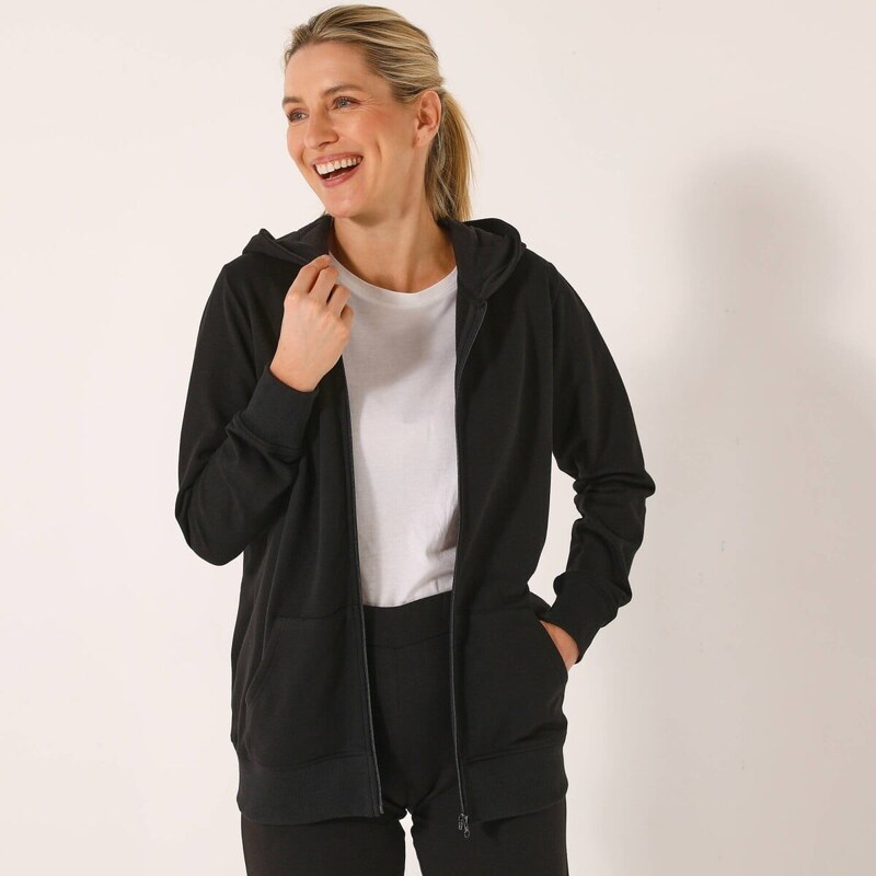 Bunda na zips s kapucňou z česaného moltonu čierna 036 Blancheporte 61916387
