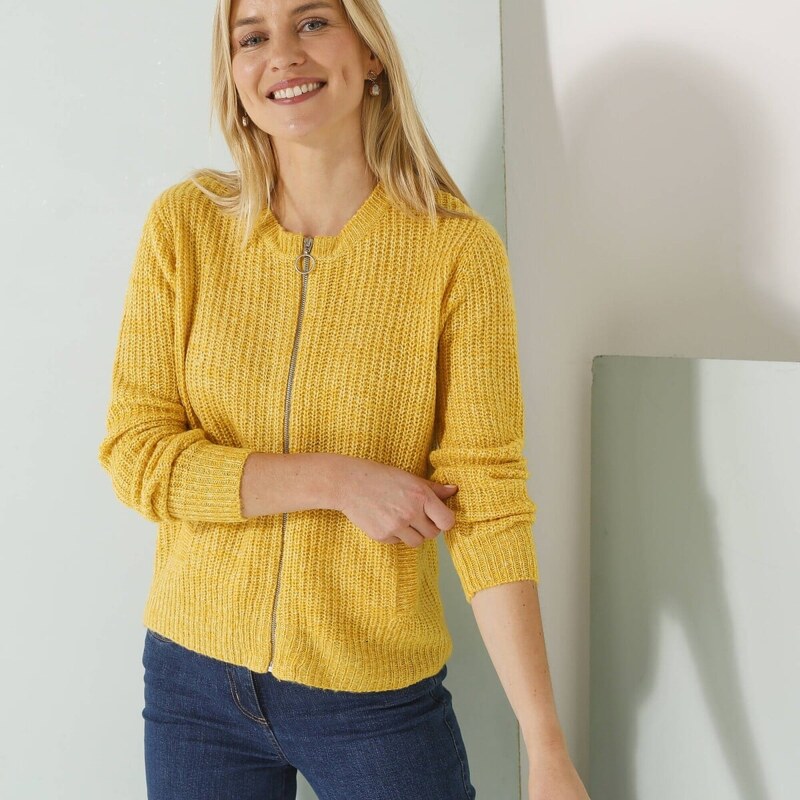 Sveter na zips s hladký vzorom kari melír 036 Blancheporte 61916455