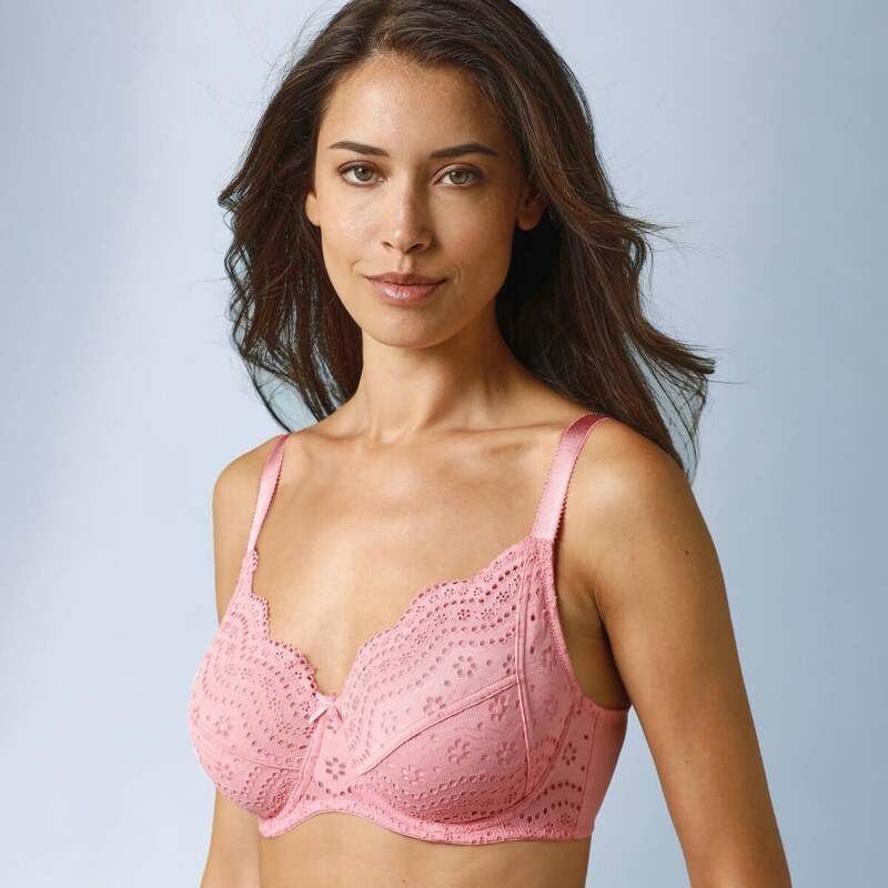 Ažúrová zmenšujúca podprsenka Osilio, s pružnými kosticami ružová 090 61916460