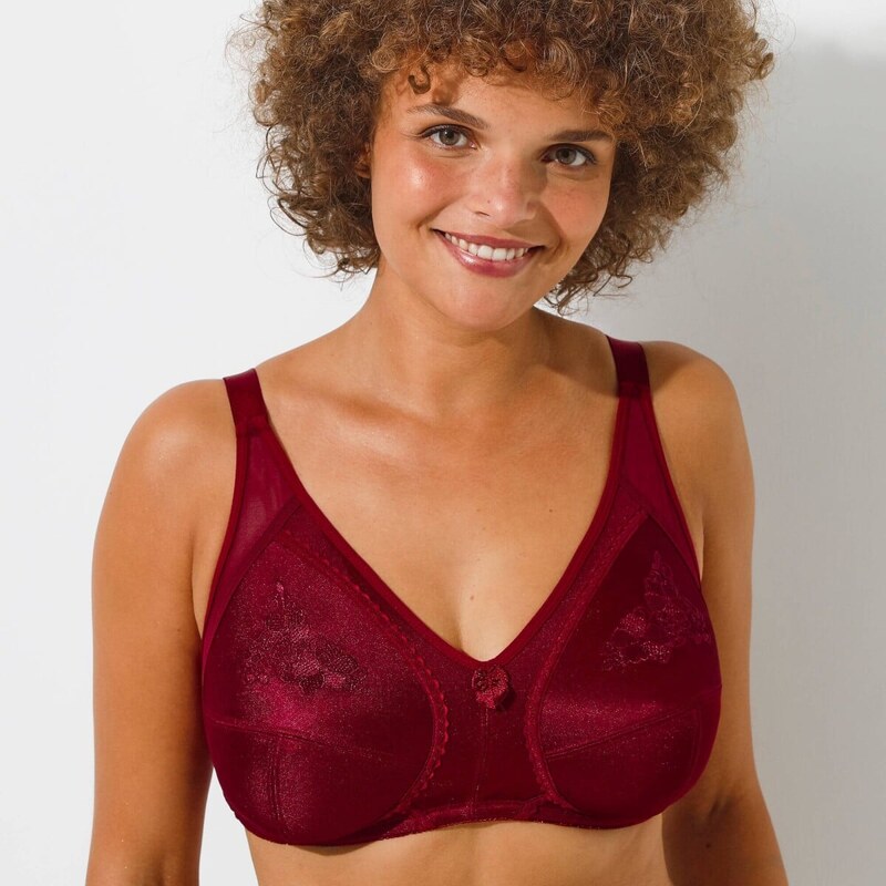 Spevňujúca podprsenka z vyšívaného úpletu, bez kostíc bordó 120 61916511