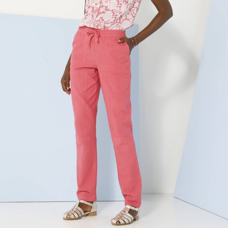 Rovné vzdušné nohavice, z bavlny a ľanu ružová 036 Blancheporte 61916544
