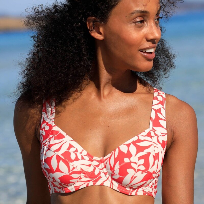 Plavková balkonetová podprsenka Linao s kosticami koralová/ražná 100 61916546