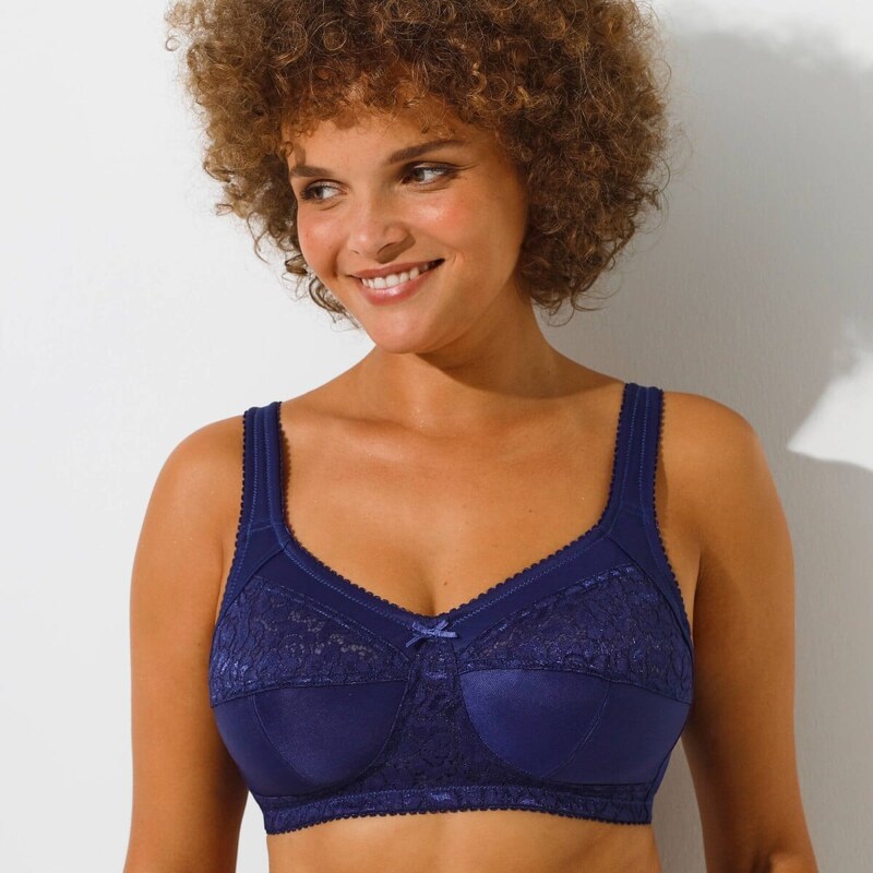 Podprsenka s vysokou oporou z úpletu a čipky, bez kostíc nám.modrá 090 61916621