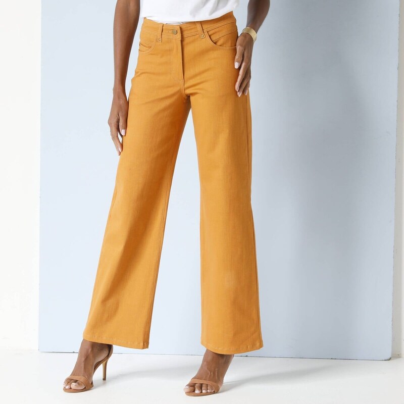 Široké keprové nohavice s 5 vreckami šafranová 036 Blancheporte 62021059