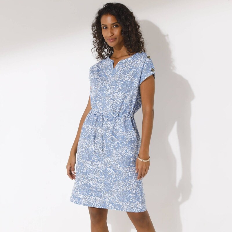 Šaty s potlačou a gombíkmi na pleciach levanduľová/ražná 040 61971421