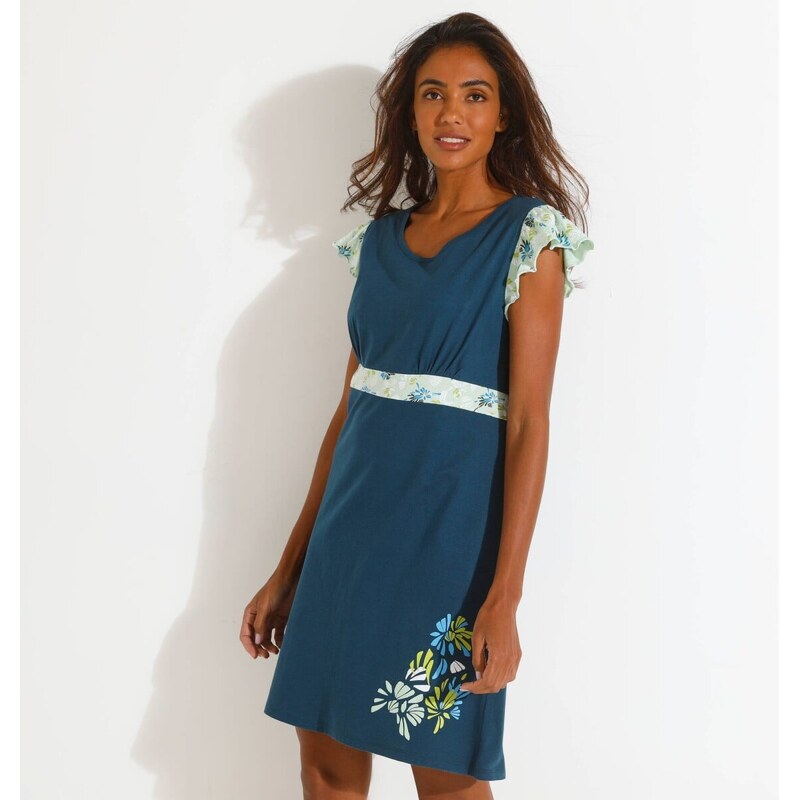 Nočná košeľa s krátkymi rukávmi a potlačou okvetných lístkov 62021061