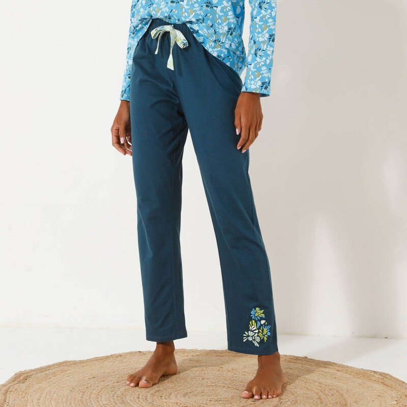 Pyžamové dlhé nohavice s potlačou okvetných lístkov tmavomodrá 036 62021062