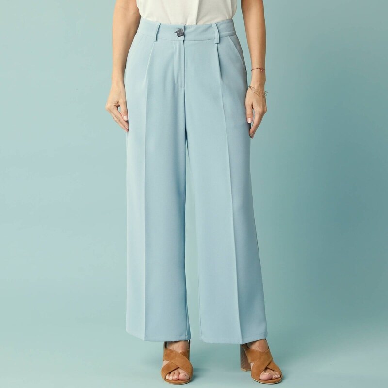 Splývavé široké nohavice pre nižšiu postavu nebeská modrá 052 62021097