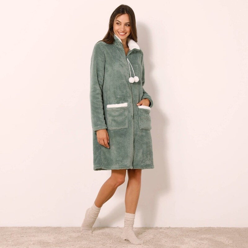 Plyšový župan na zips khaki/ražná 050 Blancheporte 57058940