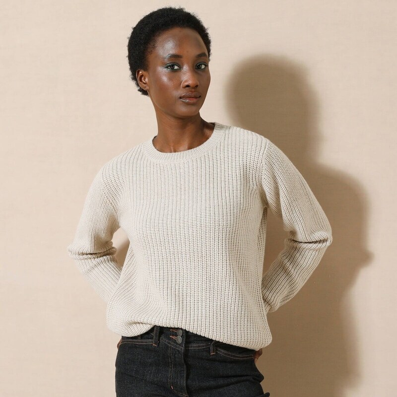 Pulóver s okrúhlym výstrihom a hladkým vzorom béžový melír 040 56607619