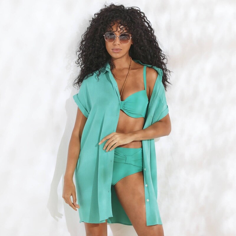 Jednofarebné plážové krepónové šaty zelená 054 Blancheporte 63340228