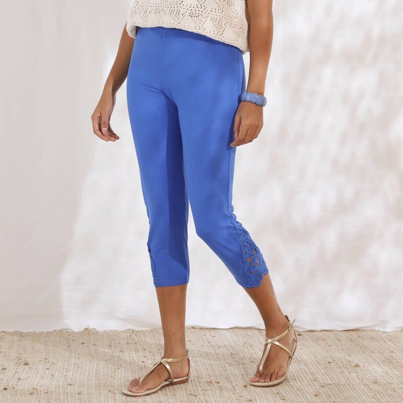 3/4 legíny s macramé a pružným pásom modrá 044 Blancheporte 63340258