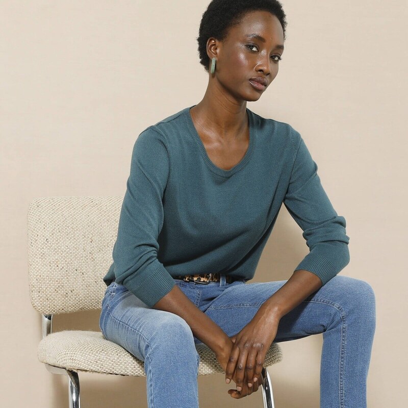 Pulóver s okrúhlym výstrihom smaragdová 050 Blancheporte 56068043